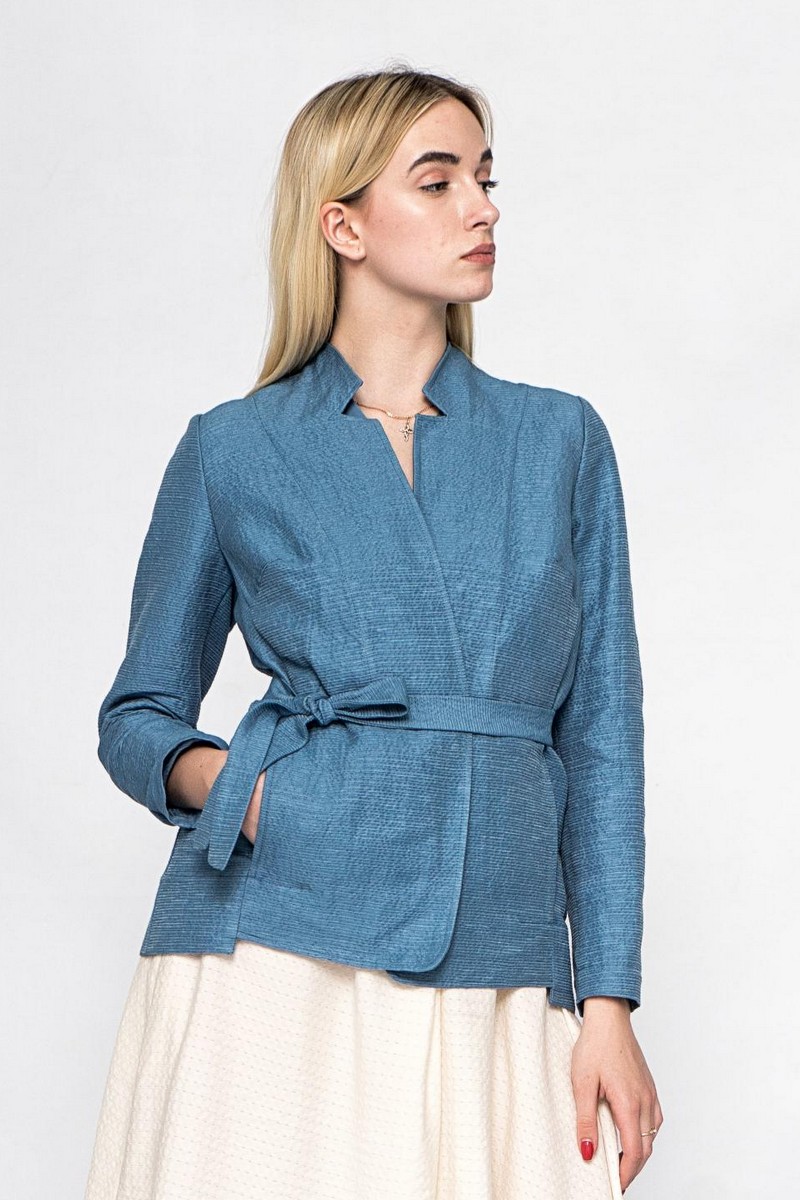 Buy Women`s blue cotton jacket, Long sleeve office jacket, Сomfortable casual ladies jacket